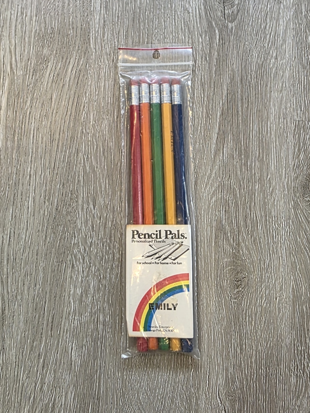 Vintage 1980s EMILY Engraved Name Personalized Pencils Pals Rainbow Retro NIP